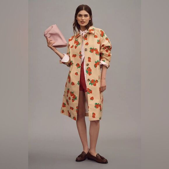 Anthropologie MAEVE STRAWBERRY PRINTED CAR COAT Style No.4133942870007 XS Petite - Picture 1 of 4